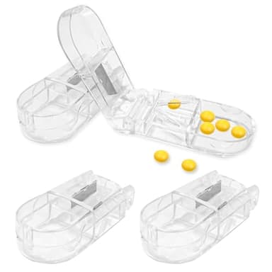 4 Pcs Tablet Cutter, Pill Cutter for Small & Large Tablets, Storage Compartment Tablets Cut Into Half A Quarter, Make Pills for Easy Swallowing, Precise & Compact, Sharp Blade Cuts