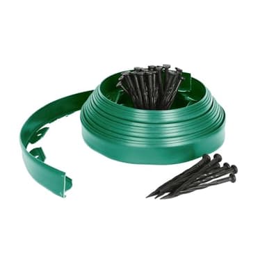 Harbour Housewares 10m Flexible Lawn Edging with 40 Pegs - Green - Plastic Garden Edging Grass Border Flower Bed Stone Path Edge Height 4cm Patio Landscaping Divider Palisade