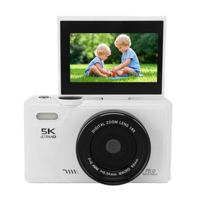 5K 75MP Digital Camera, with 18x Optical Zoom Stabilization, 3 Inch Flip Screen, Retro Digital Camera, Compact Camera, for Travel Photography Vlogging Family
