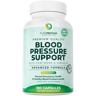PurePremium Supplements Blood Pressure Support Supplement by PurePremium with Hawthorn, Hibiscus & Garlic - Vitamins & Herbs 180 Caps, 3.7 ounces