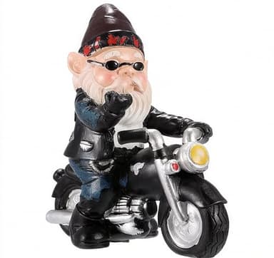 JUSTOGO Dwarf Ornament Decorative, Gnome Figurine Resin Garden Statue Waterproof Art Ornament Funny Interesting Garden Decor Sculpture Dwarf Ride Motorbike for Garden Patio Lawn