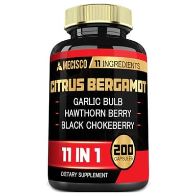 200 Capsules - 11in1 Citrus Bergamot Supplement with Olive Leaf, Hawthorn Berry, Guggul, Garlic, and More