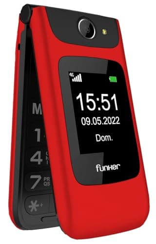 Funker C200 Comfort Senior Mobile Phone 4G with Flip Cover Large Buttons Easy Operation SOS Button USB-C Colour Red