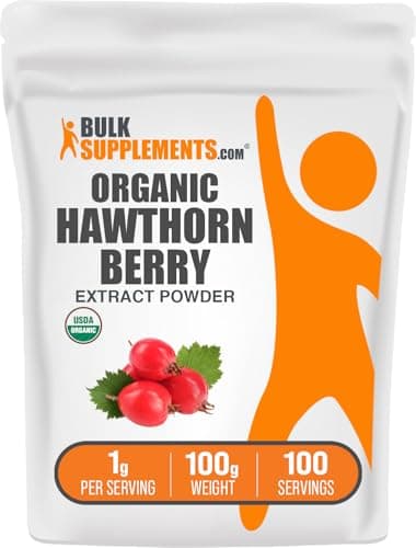 BulkSupplements.com Organic Hawthorn Berry Extract Powder - Hawthorn Berry Supplement, Hawthorn Berry Powder - Herbal & Gluten Free, 1000mg per Serving, 100g (3.5 oz) (Pack of 1)
