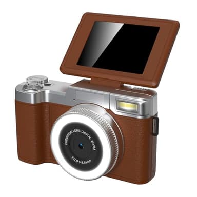 4K Digital Mirrorless Camera, 48MP 18X Zoom Video Camcorder with 180° Flip Screen, Portable Travel Size Camera with 2.8 Inch Screen for Selfie Video Recording (Brown)