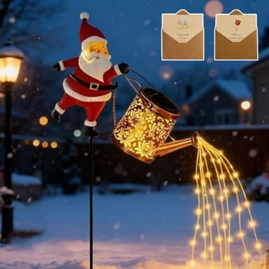 Christmas Solar Kettle Lights Garden Lawn Decorative Lights, Christmas Santa Solar Kettle Lights, Outdoor Waterproof Hanging Watering Can Decorative for Garden Patio Lawn Decor, Yard(Warm#)