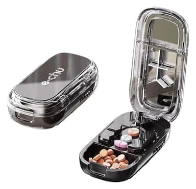 Echu Pill Cutter, Echu Pill Splitter, Adjustable 1/2 1/4 Splitter for Large, Small and Tiny, with Improved Sharp Blade, Professional Portable Pills Cutter for Small and Tiny Pills(Black)