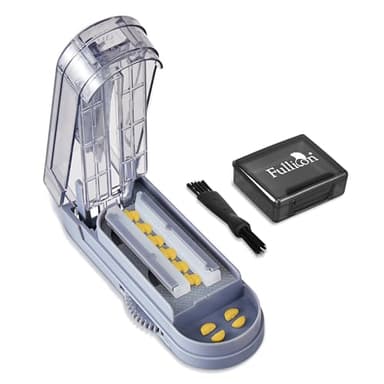 Fullicon Multiple Pill Cutter, Adjustable Pill Cutter for Small Pills with Accurate Pill Alignment, Stainless Steel Cutting Blade & Blade Guard, Pill Splitter with Free Brush & Pill Box (Grey)
