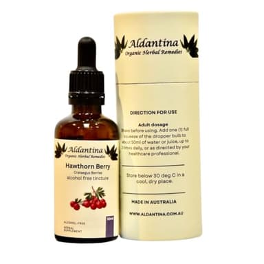 Aldantina Organic Hawthorn Berry (Crataegus monogyna) Tincture/Extract, Australian made, Alcohol-Free - (50ml = 1.7 fluid oz)