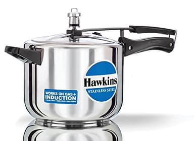 Hawkins 5 Litre Pressure Cooker - Stainless Steel Inner Lid, Induction Compatible, Silver