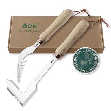 aon 2 Pack Hand Crack Weeder Puller Tool Set - Made with Heat Treated Steel and Ash Wood Ergonomic Handles, Weeding Tools Ideal for Gardens and Patio Lawns to Effectively Pull Out Weeds & Their Roots