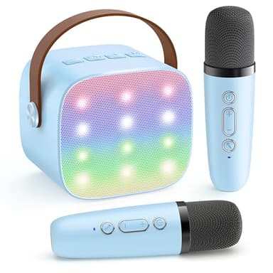 YLL Mini Karaoke Machine for Kids Adults, Portable Bluetooth Speaker with 2 Wireless Microphones,Toys Birthday Gifts for Boys Ages 4, 5, 6, 7, 8, 9, 10, 11, 12+ Years Old Toddler Teens (Blue)