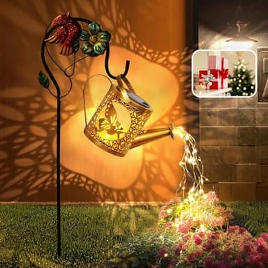 Solar Lights Outdoor Garden Decor Solar Watering Can with Crackle Glass Lights Waterproof Metal Hanging Fairy Lantern for Patio Lawn Yard Outside Decorations- Unique Gift Ideas for Gardening