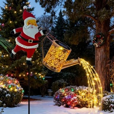 Christmas Solar Kettle Lights Garden Lawn Decorative Lights Santa Kettle Ground Lamp, Solar Santa Claus Watering Can for Outside Gardens Gift Lawn Patio