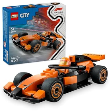 LEGO City F1 Driver with McLaren Race Car Toy for 6+ Year Old Boys & Girls, Formula 1 Vehicle Building Set with a Minifigure, Kids Construction Toy or Desk Toy 60442