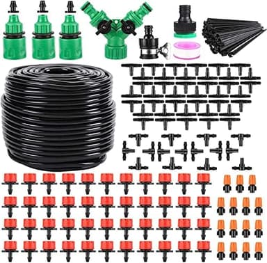 Garden Drip Irrigation System,164FT 180 Pack Garden Sprinkler System with Adjustable Dripper and 1/4" Tubing, Automatic drip Irrigation kit for Garden,Greenhouse, Flower Bed,Patio,Lawns