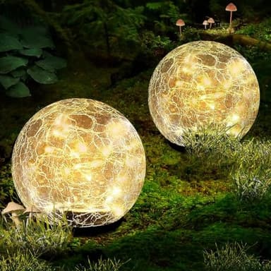 Garden Solar Ball Lights Outdoor Waterproof, 50 LED Cracked Glass Globe Solar Power Ground Lights for Path Yard Patio Lawn, Halloween Christmas Decoration Landscape Warm White(2 Pack 4.7'')