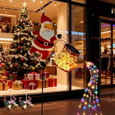 Christmas Solar Kettle Lights Garden Lawn Decorative Lights, Outdoor Solar Metal Watering Can Small Hanging Decorative Waterproof Light for Garden Decor, Yard, Outside Patio Lawn(Colored#)