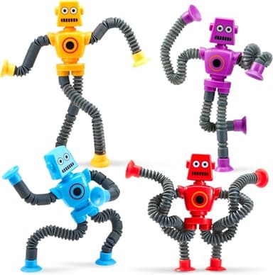 Pop Tubes Robot Toys Fidget Toy 4 Pcs Easter Basket Stuffers for Kids Year Old Ages 3 4 5 6 7 8 9 10 Fidget Toys Birthday Gift for Toddler Boys (4 Pcs Robot Toys)