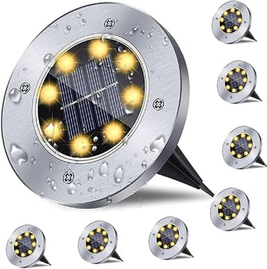 Solar Ground Lights, 8 Packs Waterproof Solar Garden Lights, Upgraded Outdoor Garden Waterproof Bright in-Ground Lights, Landscape Lights for Pathway,Yard,Deck,Lawn,Patio,Walkway