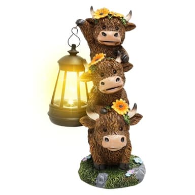 ZFLYCANP Solar Outdoor Cow Statue with Solar Lantern, Decorative Outdoor Cow Statue Fun Lawn Ornament for Yard Garden Patio Pathway (Style 2)