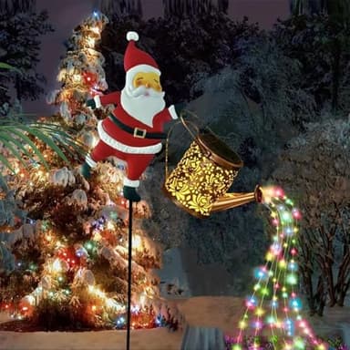 Christmas Solar Kettle Lights Garden Lawn Decorative Lights Santa Kettle Ground Lamp, Solar Santa Claus Watering Can for Outside Gardens Gift Lawn Patio