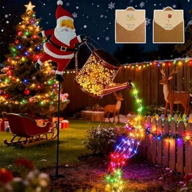 Christmas Solar Kettle Lights Garden Lawn Decorative Lights, Christmas Santa Solar Kettle Lights, Outdoor Waterproof Hanging Watering Can Decorative for Garden Patio Lawn Decor, Yard(Colored#)